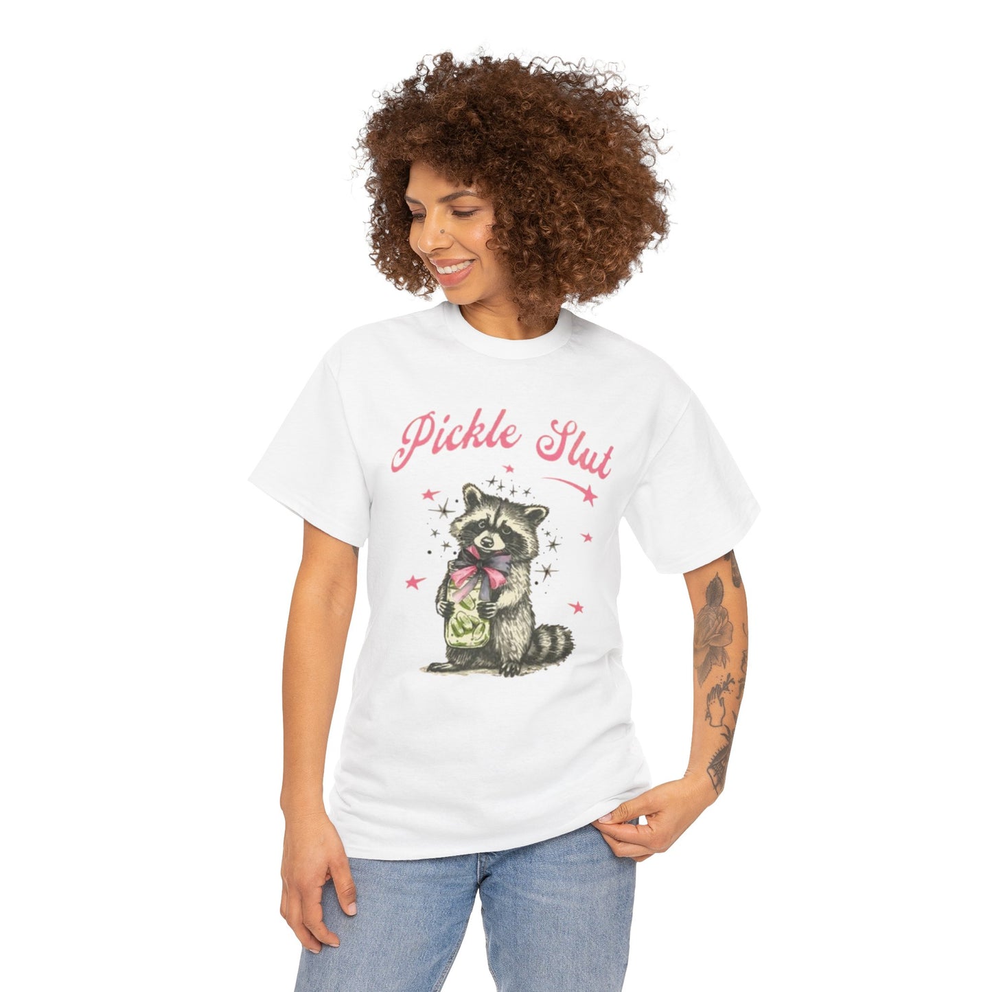 Funny Raccoon Tee - "Pickle Slut" Unisex Heavy Cotton Shirt