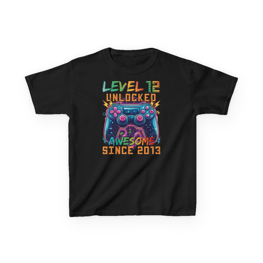 Level 12 Unlocked Kids Gaming Tee, Birthday Gift for Boys, Video Game T-Shirt, Awesome Since 2012, Fun Kids Apparel