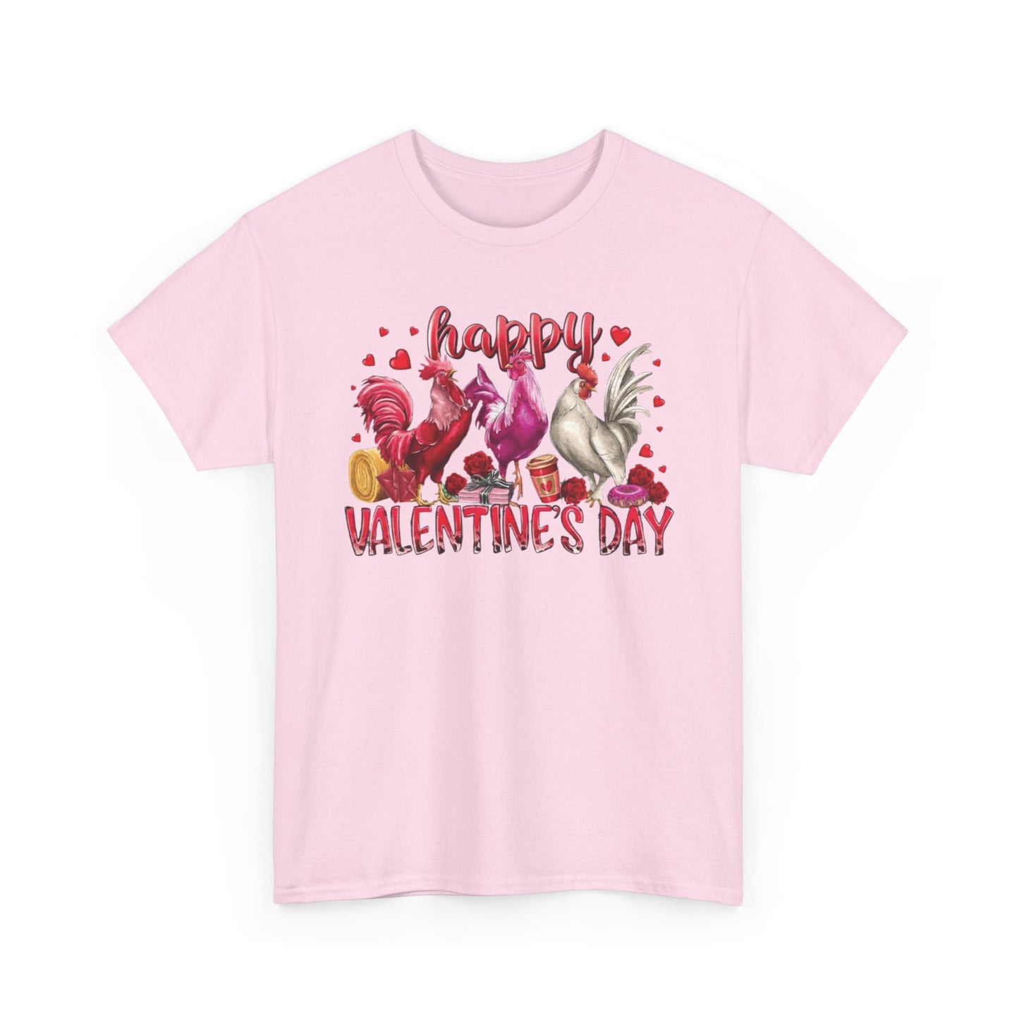 Valentine's Day Rooster & Hen T-Shirt - "Happy Valentine's Day" Farm Animal Tee