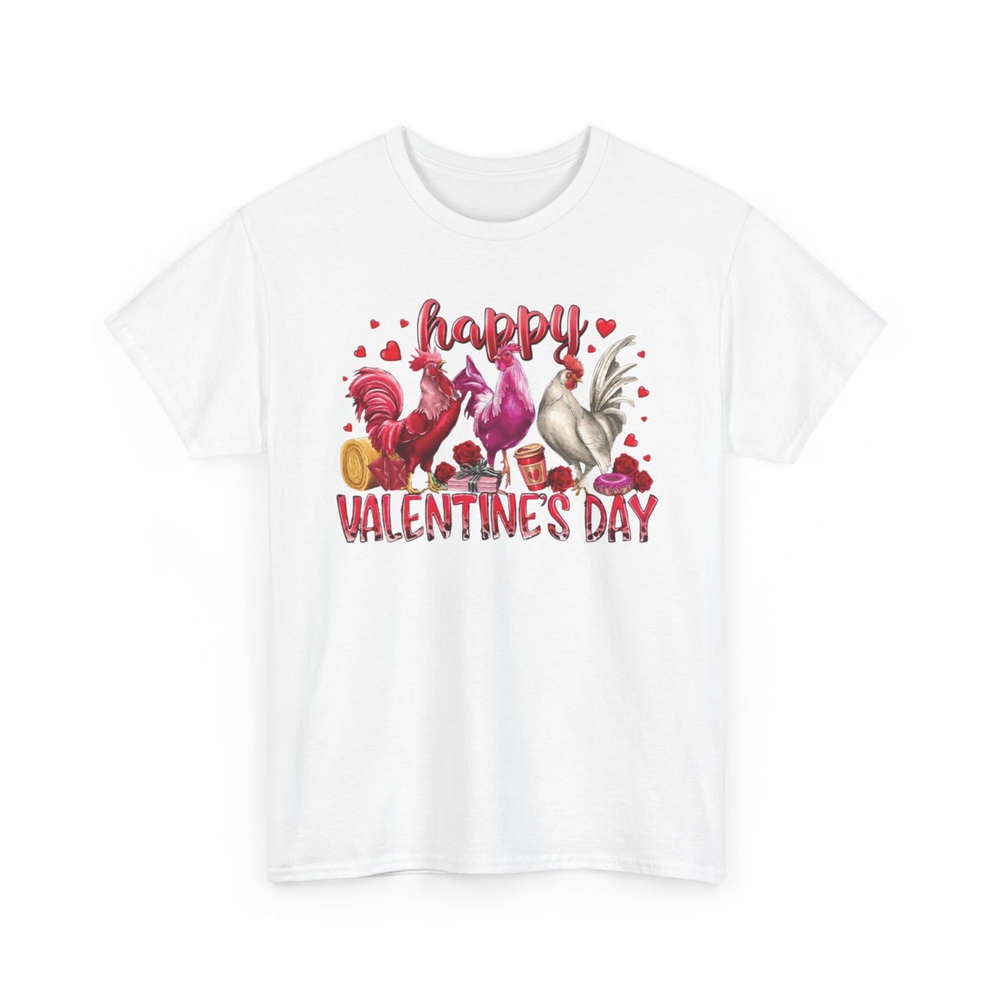 Valentine's Day Rooster & Hen T-Shirt - "Happy Valentine's Day" Farm Animal Tee