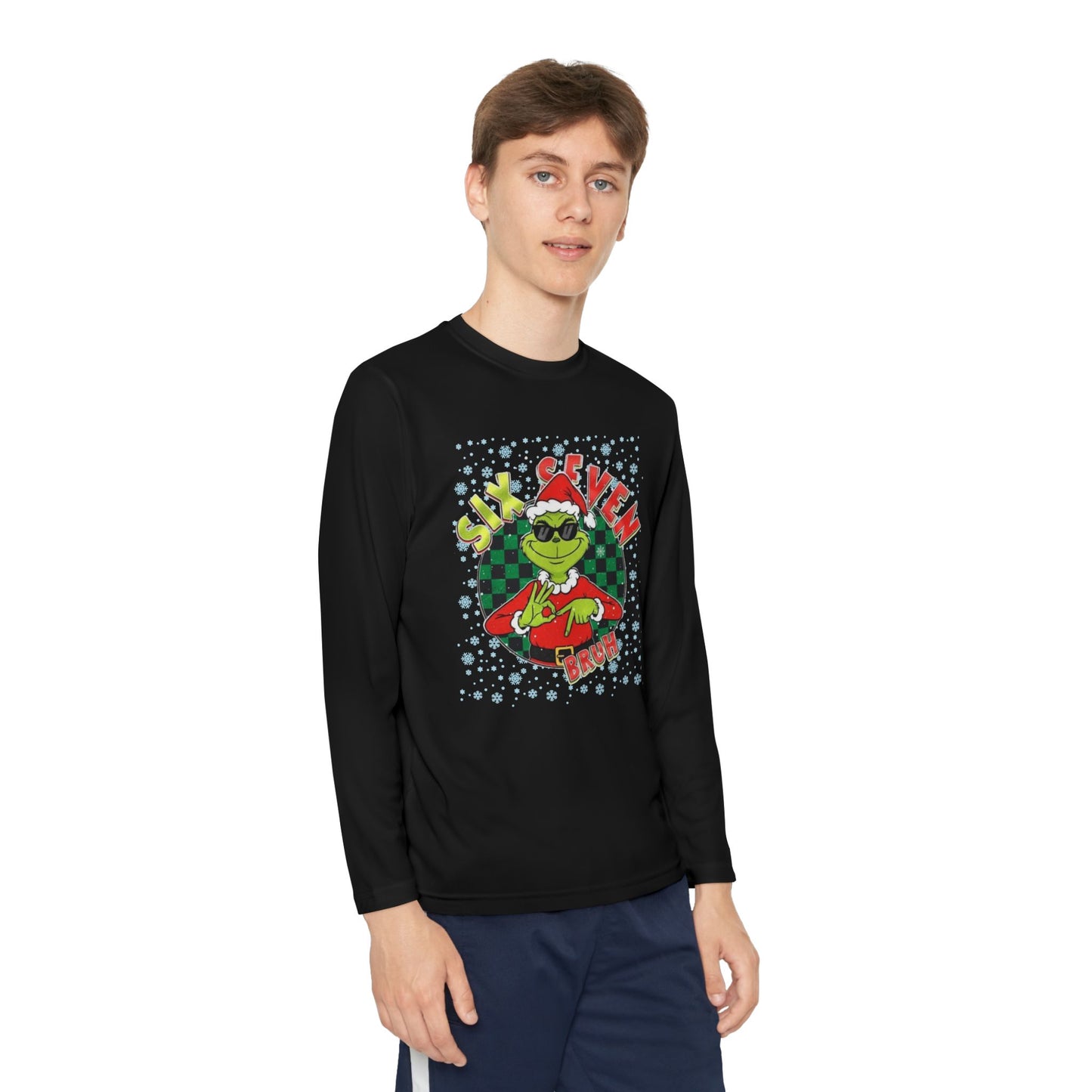 Youth Long Sleeve Tee — "Six Seven Bruh!" Grinch Holiday Graphic
