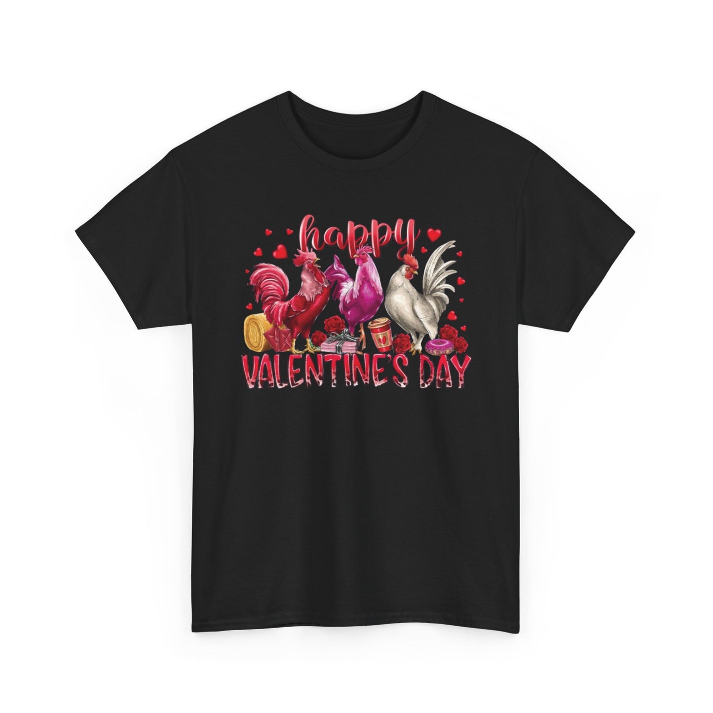 Valentine's Day Rooster & Hen T-Shirt - "Happy Valentine's Day" Farm Animal Tee