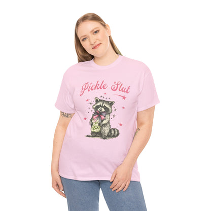 Funny Raccoon Tee - "Pickle Slut" Unisex Heavy Cotton Shirt